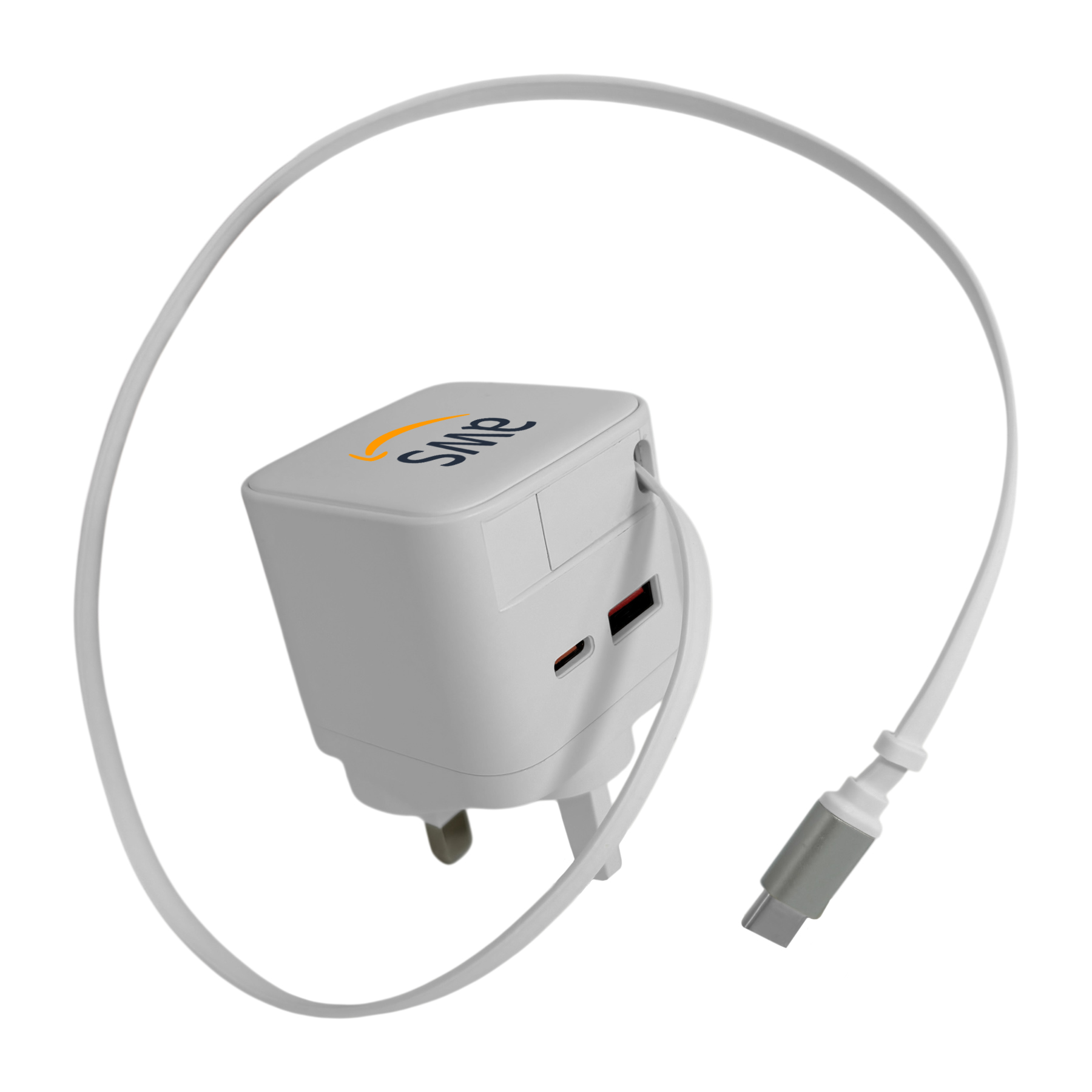 USB-C Plug Charger with Retractable USB-C Cable